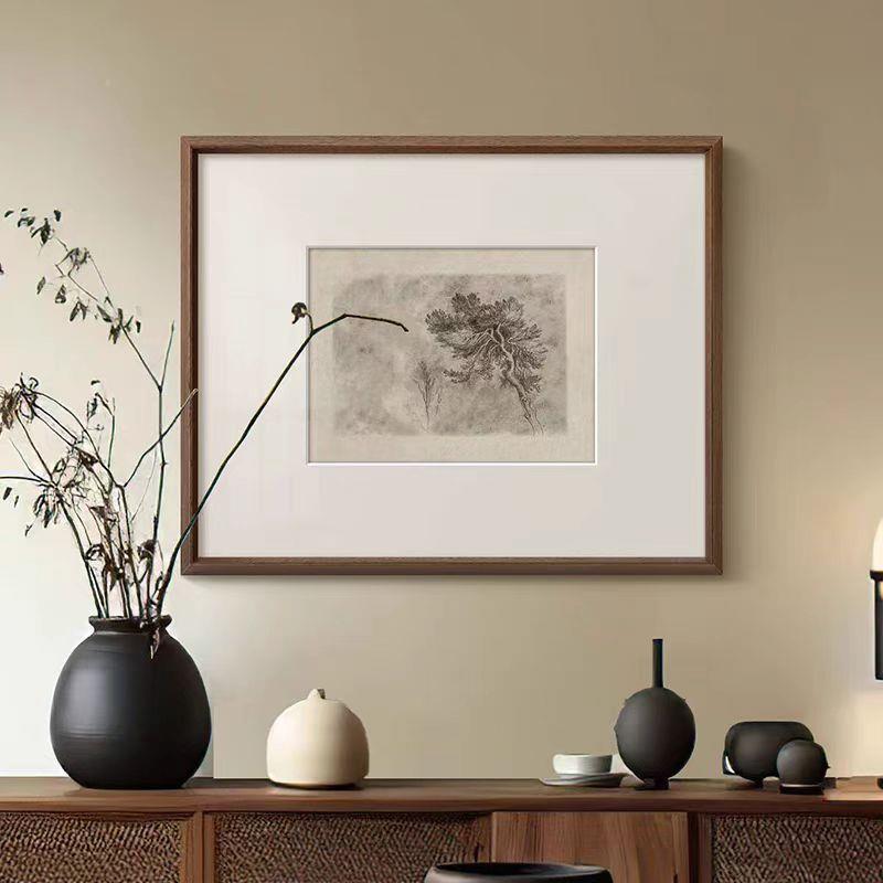 禅《墨植心法HY-572式中古风白素描树木装饰画复古餐厅》玄关卧室图片