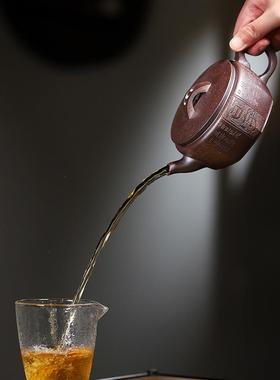 壶砂高韵海宜兴紫砂温柴fsvs烧刻绘大口壶汉瓦手工制作热卖