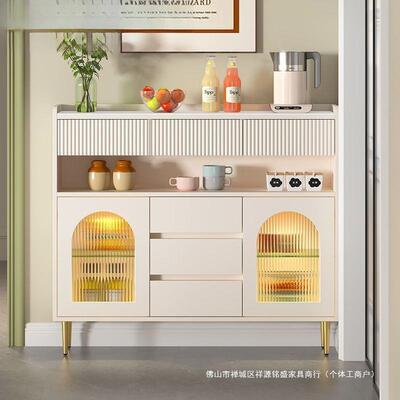 式奶油餐风岩板边柜20cm3收0窄柜薄款厨房纳客厅法IIF边柜茶水柜