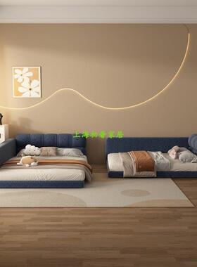 防摔栏拼床接护儿童榻榻米组52404合布艺床床一家四口亲子加宽