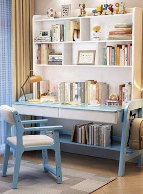 实木书桌公学生家用书架一体桌脑办桌家用学写75783字台儿童学生