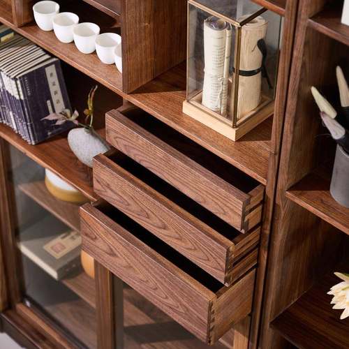 新中式实木书架置架黑胡桃博木50243古架书客厅物房落地书柜储物