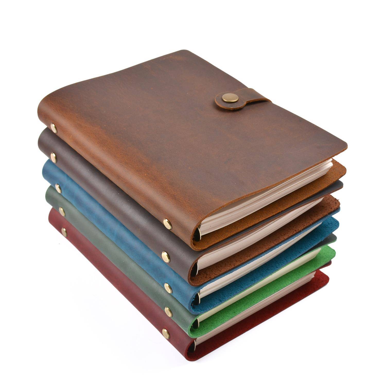 A5活页事本简约商务笔记本文具复古疯16B-LN10四皮手账本合扣活马