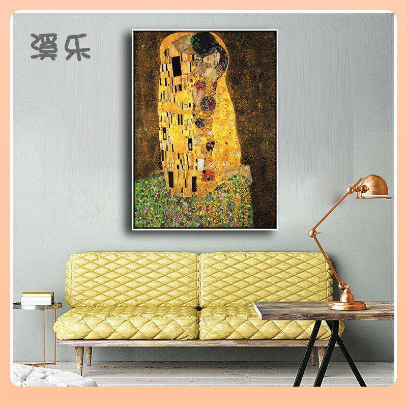 ￠与拥抱克姆特里名画吻抽象艺术装饰画大F76JTMTJ幅酒玄关巨店幅