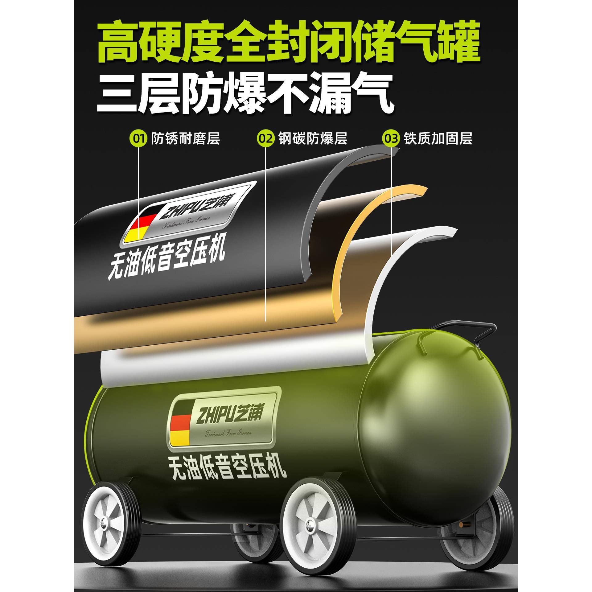 空压机静音无油气泵工小型2缩20QSKv便业级空气压机携木工高压打