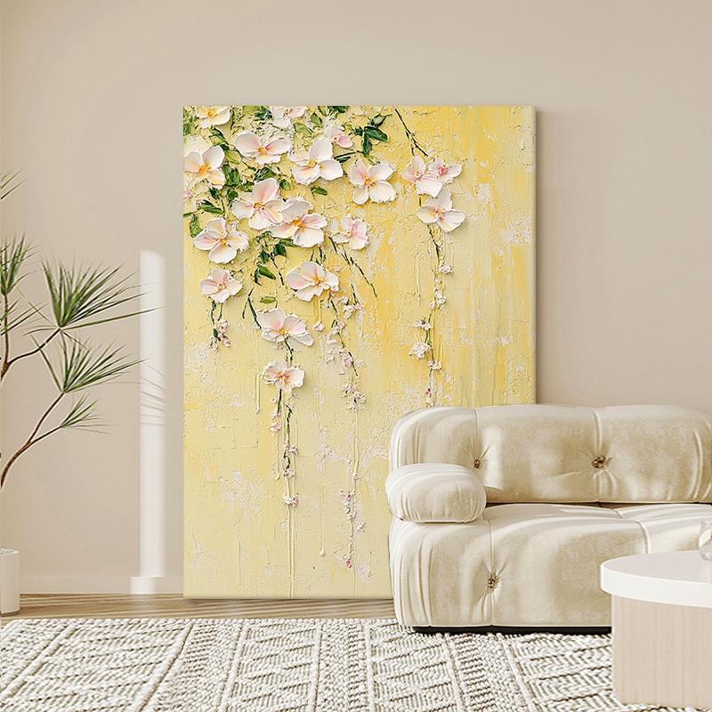 ?油奶风客厅装油画抽饰象花卉厚肌理手绘画牡丹无品牌/花玄关走廊