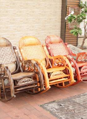进口天然真藤摇椅老人礼客厅躺椅送藤摇摇椅懒人逍遥椅民F767J598