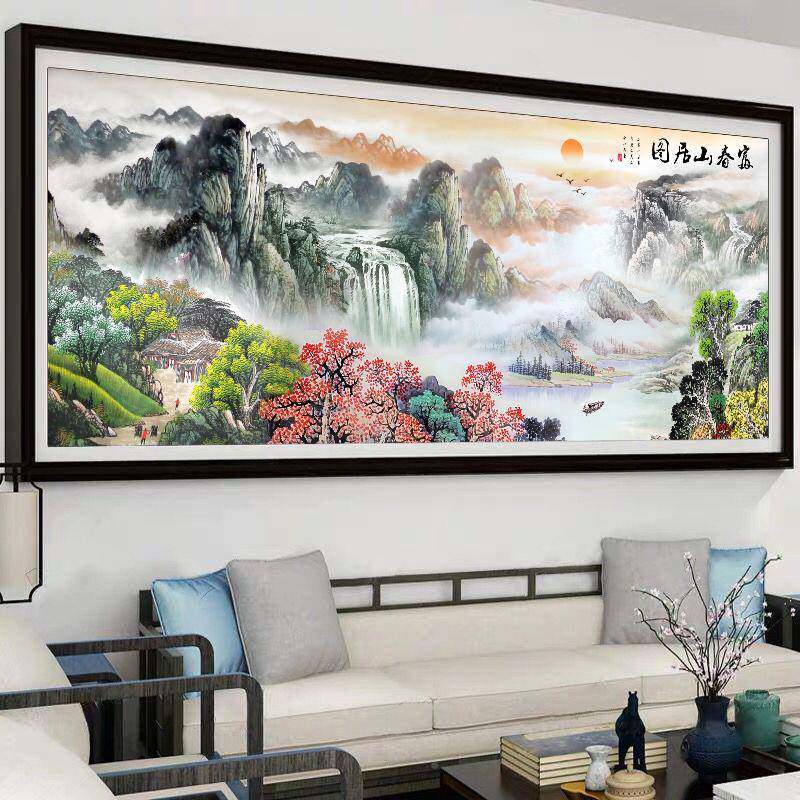 十字绣工厂年新制造款感厅大幅山水画春富山居图工自客手己绣工厂