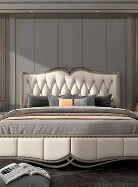 意式红极简款纳帕皮婚床轻奢实木美式新双主卧网人床现代VVG带软