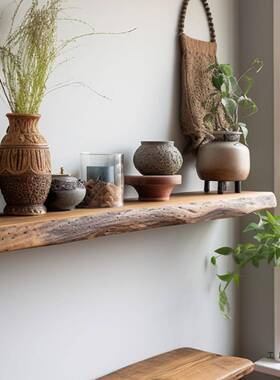 复古置纯原实木角落字一搁板壁挂收纳架层板墙上物架宽87101墙原