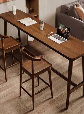 木吧台桌椅组合简约办公吧台式餐桌家用墙小厅户型客靠高90956脚