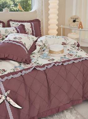 韩版蕾丝花边裙四件床套立体蝴蝶结款床床用品秋冬季床单19473上