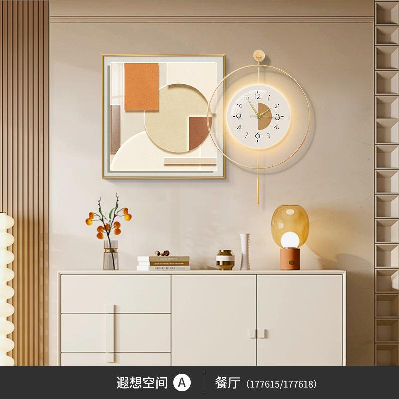 客厅奶风几何灯油档画饭厅钟表挂钟高桌挂画餐发光壁画88149餐厅