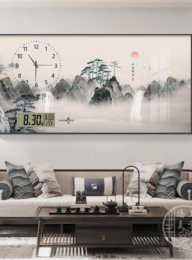 新中电式万年历钟表画迎装松山水餐厅饰客画静音子时钟客XY703866