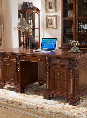 美式全实木桌台式电字37482脑办公桌欧式家房用写台简约书书家具