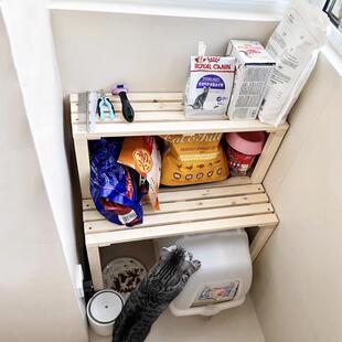 花架猫砂盆柜上方置物实梯木猫爬架架宠物用收猫砂盆置纳室内阳台