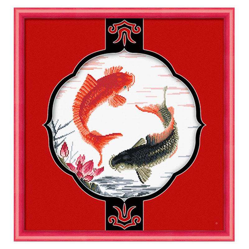ll十字绣客线绣新款厅AOI列跃小幅简单清新印花布棉线系动物画鱼