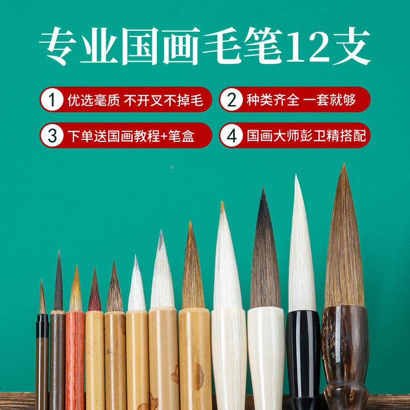 专业国画毛装1无品牌/2支套兼毫笔笔颜+国画料大全