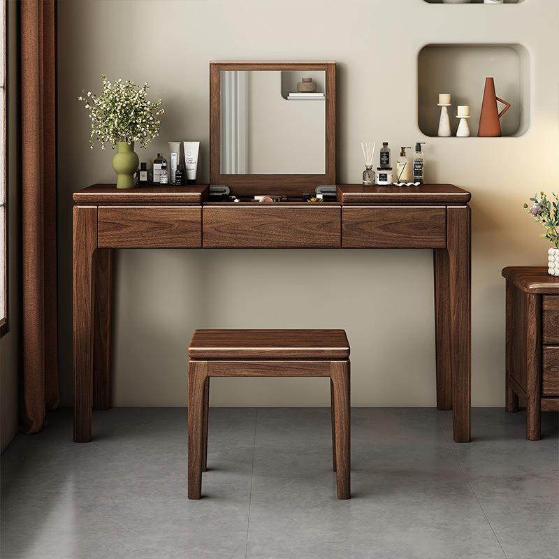 黑胡桃木木梳妆台收纳k510#妆桌用卧室中古实风化妆桌大家小户书