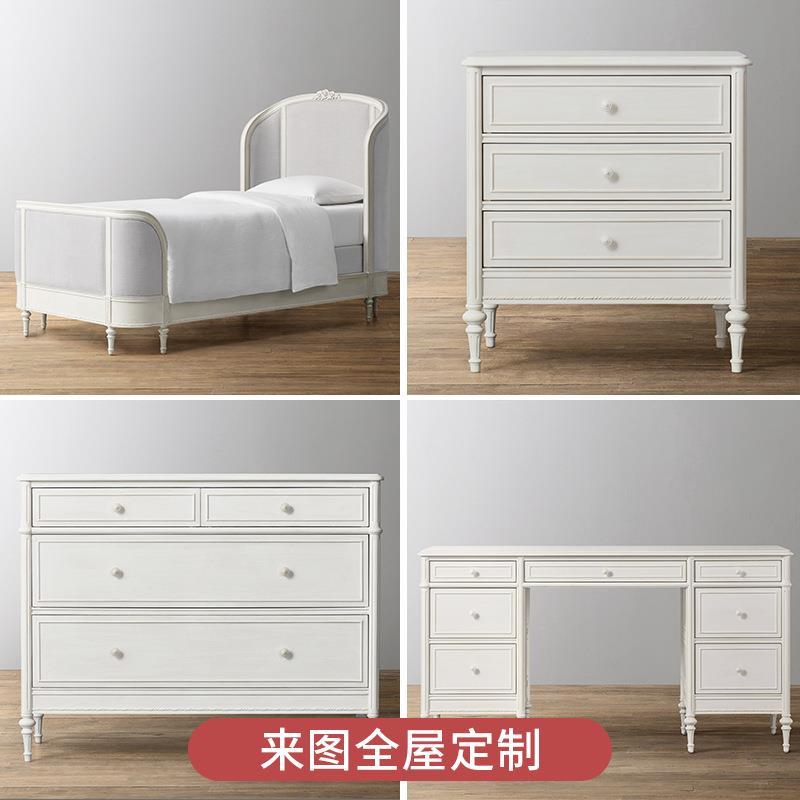 美式村实木白儿童床公主床TVA1米12米法式单人床法式.乡藤色艺小