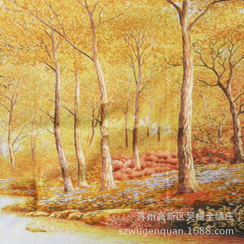 苏绣绣片客大厅饰办绣公QVK室会议室酒店装画刺绣满黄枫林
