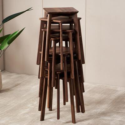 北可美黑胡桃木子家凳用茶桌客凳厅方实63391木高板凳餐凳学习椅