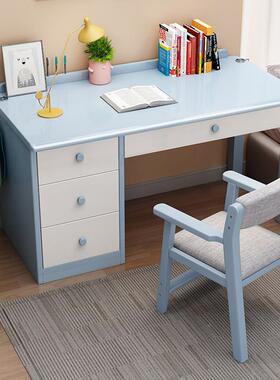 实木书桌书柜一体简约卧习中小学生学桌写字台用式家办室公ZOP电