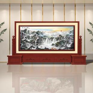 鲁位班新中式 实屏风遮挡大厅单公室会办议室隔断进门玄关93255座