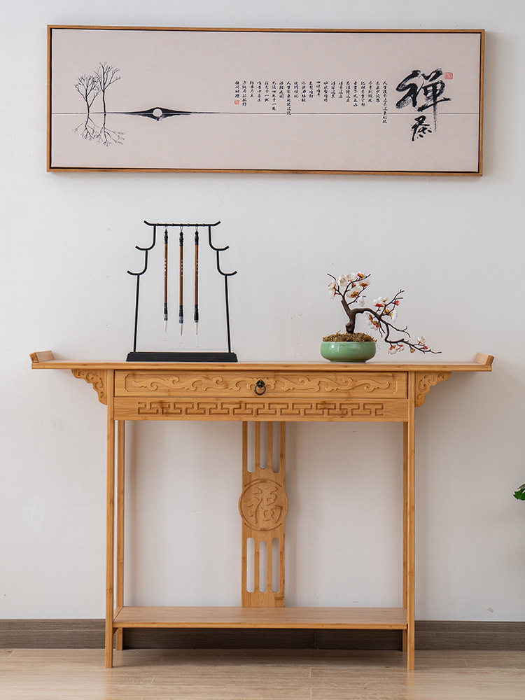新中式玄关柜楠竹玄关桌条案端景台柜窄长条供桌条几桌子靠墙家用