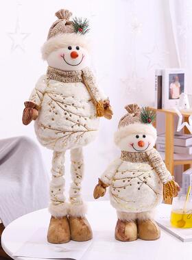 圣诞节雪人摆件装饰圣诞公仔商场酒店橱置窗布伸摆娃娃圣诞树缩场
