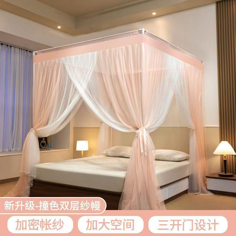 新款双家层花边宫公主风宫廷蚊帐三开门落地蚊帐加密加用厚防蚊卧