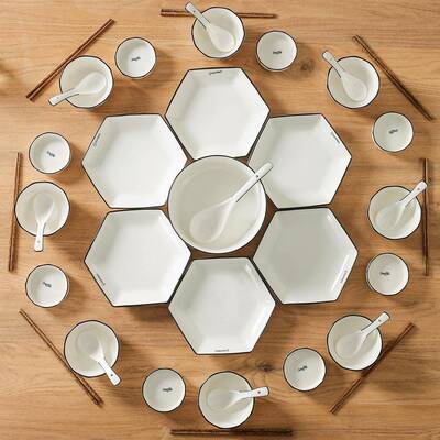 陶奢瓷拼盘餐具组合套装角盘子六菜家用YZT轻碗碟家庭年夜盘饭聚