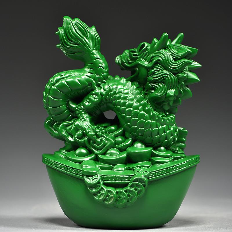 绿色实木龙雕摆件十二质GG01090生肖青色木头龙形纯工艺品客厅电