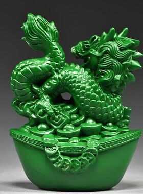 绿色实木龙雕摆件十二质GG01090生肖青色木头龙形纯工艺品客厅电