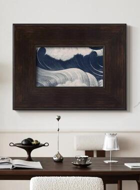 牛仔蓝氛围感中古浪日哑式浮布世绘海60906光油客厅餐厅装饰挂画