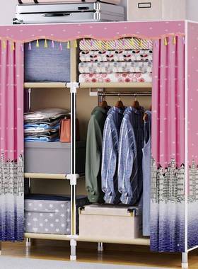 衣柜简易衣柜家用卧2023款45893钢管加室粗加厚布加固衣服架子租