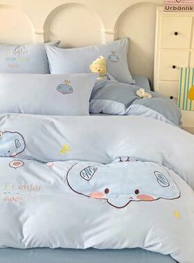 卡通小新UUX贴清布绣水洗棉四件套生宿舍被罩学床单笠三件床套被