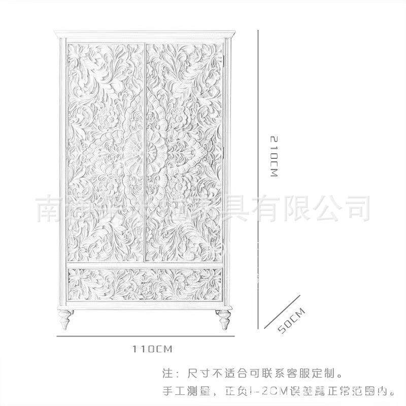 式复古46265587做旧东南衣亚风棠花衣柜泰式白色法雕花海双门实木