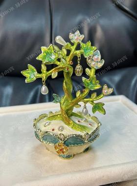 珐琅彩金属工艺品桌面摇钱树盆栽首饰盒新年礼物创意家居装饰摆件
