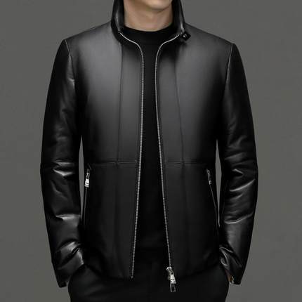 头层绵羊皮真皮皮衣男2023冬季新款立领商务青年羽绒服外套皮夹克