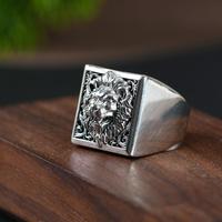 網(wǎng)紅-S925銀復(fù)古工藝戒指男款朋克風(fēng)雄獅方形板戒跨境銀指環(huán)
