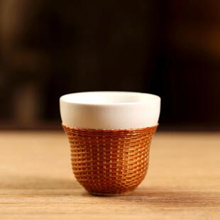 非遗手工竹丝扣瓷防烫茶具茶杯苏打釉小葫芦杯禅意茶具品茗杯