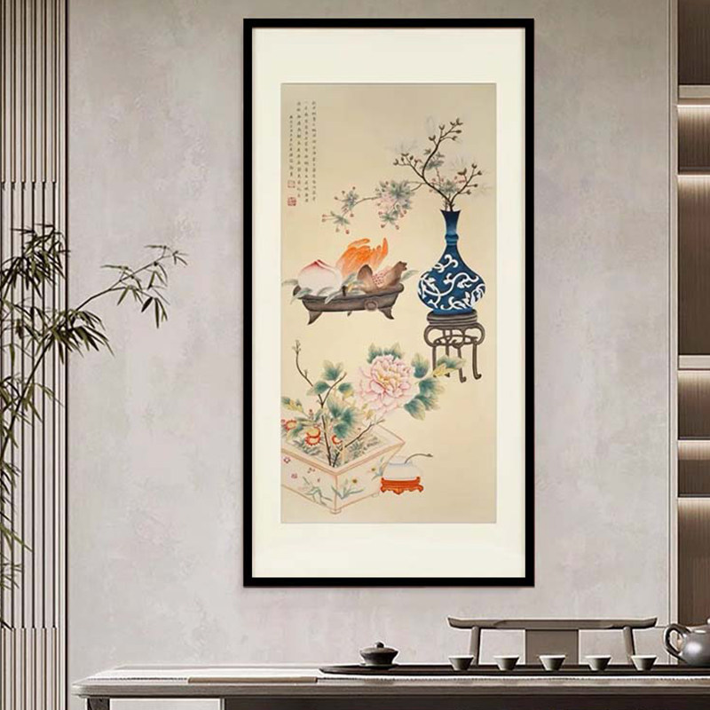 中式富贵牡丹花国画客厅装饰画岁朝清供图餐厅入户玄关走廊挂画
