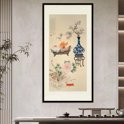 中式富贵牡丹花国画客厅装饰画岁朝清供图餐厅入户玄关走廊挂画