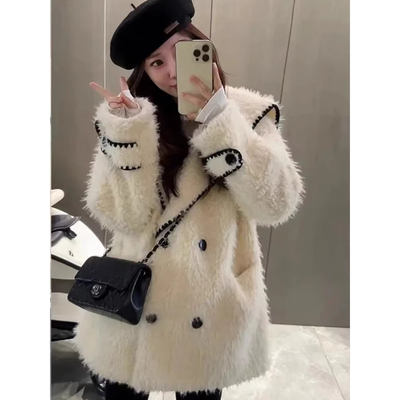 壹壹公主日记秋冬小香风时尚海军领毛茸茸洋气减龄外套