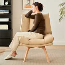 实木旋转电脑椅家用舒适久坐书房学习办公椅软包奶油风单人沙发椅