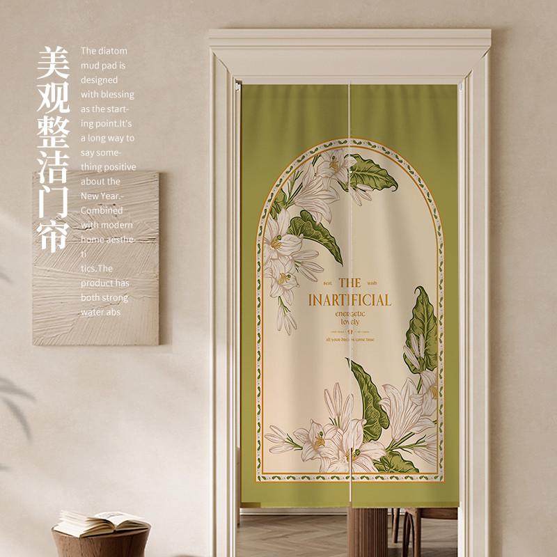 清雅百合门帘隔断帘卧室厨房布帘半帘卫生间装饰帘布艺挡风挂帘子,居家布艺,门帘,淘宝优惠券,粉丝福利购,淘宝优惠卷
