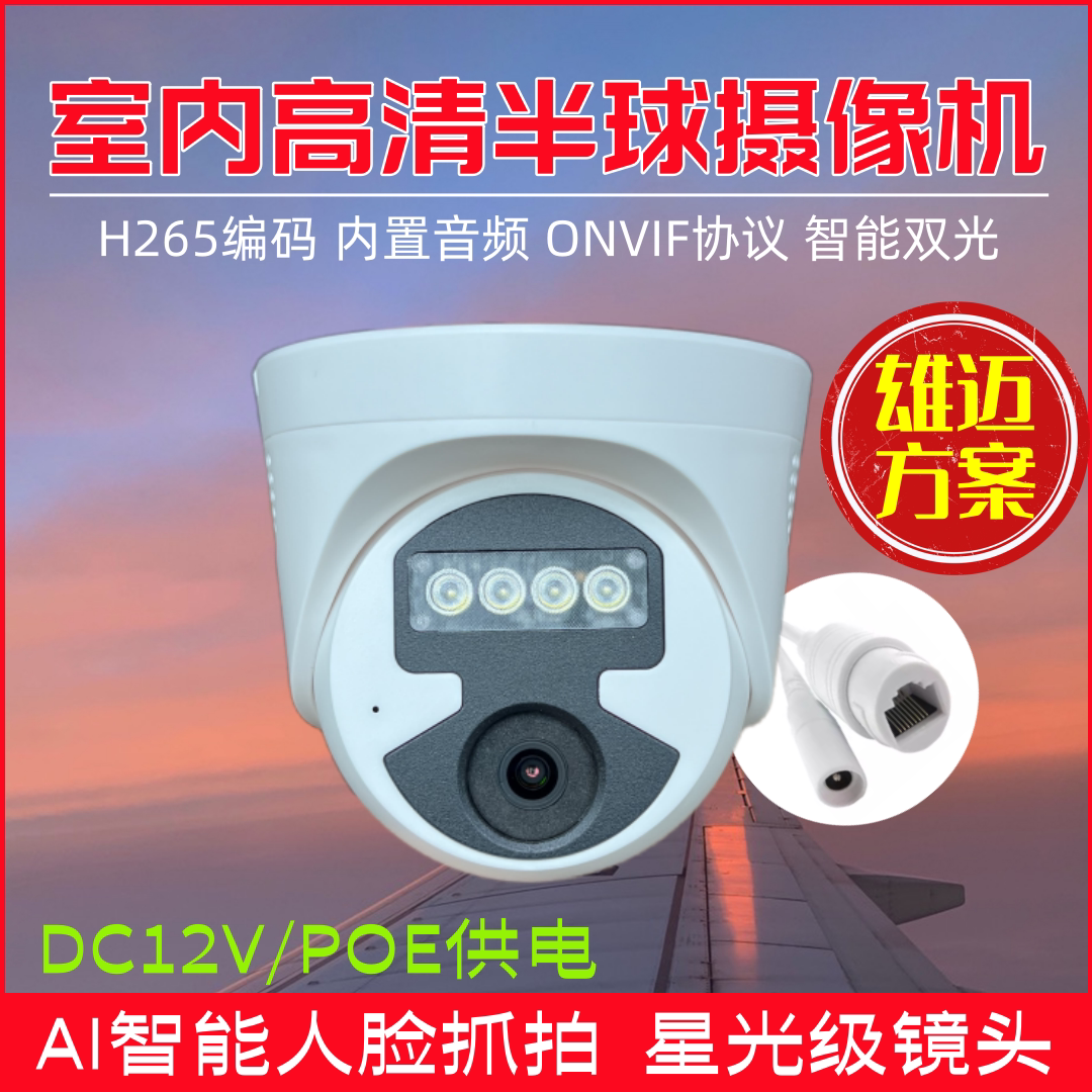 POE网线供电家用室内红外高清夜视半球网络数字摄像头雄迈球机IPC