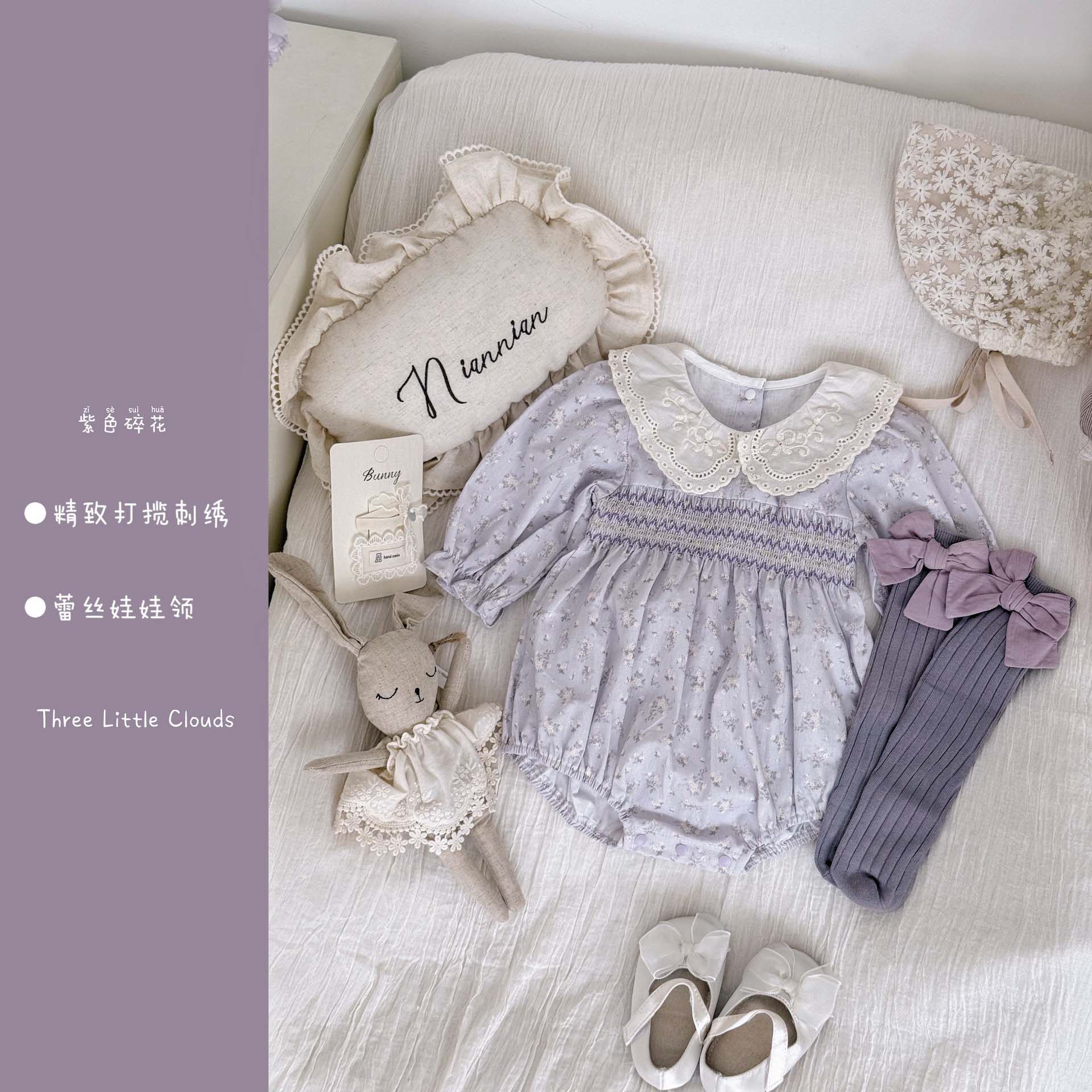 婴儿衣服春秋季长袖包屁衣女宝宝纯棉软碎花爬服+袜子新生儿哈衣