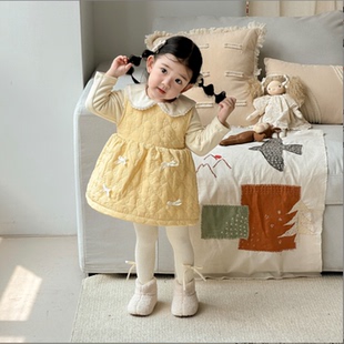 宝宝保暖加厚裙打底衫 韩版 两件套 婴幼儿夹棉连衣裙套装 女童秋冬季